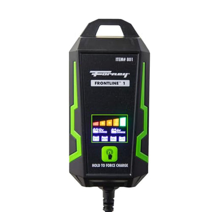 Forney Frontline 1 Smart Trickle Battery Charger and Maintainer | 1-Amp automatic trickle charger for 6V and 12V systems. Compatible with lead acid and lithium batteries.