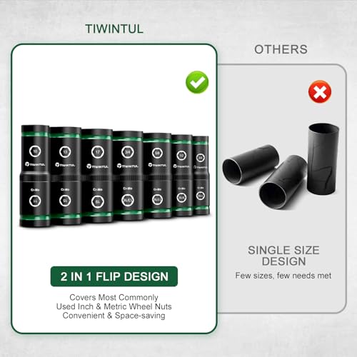 Lug Nut Impact Socket Set, 14Pcs 1/2" & 1/4" Metric & SAE Socket Set, CR-MO Steel, 20-IN-10 Deep Flip Socket Set, Thin Wall Wheel Protector Nut Socket with Extension Bar & Adapter - size: Flip 14PCS(SAE+Metric)