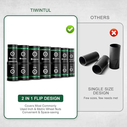 Lug Nut Impact Socket Set, 14Pcs 1/2" & 1/4" Metric & SAE Socket Set, CR-MO Steel, 20-IN-10 Deep Flip Socket Set, Thin Wall Wheel Protector Nut Socket with Extension Bar & Adapter - size: Flip 14PCS(SAE+Metric)