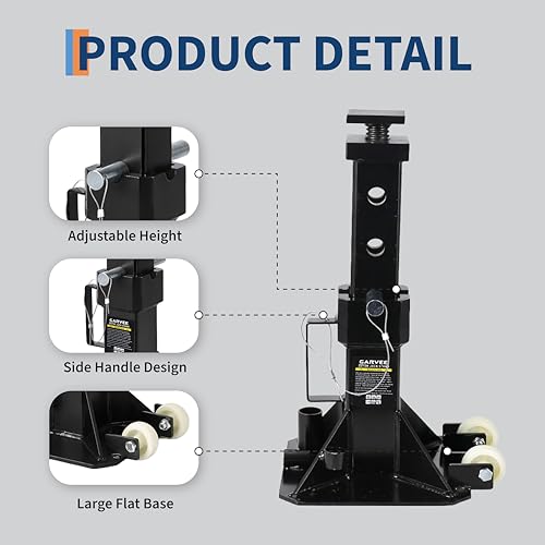 22 Ton Jack Stands,Heavy Duty Pin Type Car Jack Stand with Lock,2 Caster Wheels AndWide Base Safety Design for Supporting Trucks, Trailers and Equipment,Adjustable Height 13.8"-19.7",Black,1 Pair