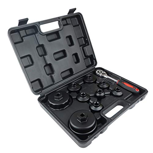 10PCS Oil Filter Cap Wrench Tool Set Includes 24mm,27mm,29mm,30mm,32mm,36mm,38mm, 64mm Oil Filter Housing Removal Socket Kit for Toyota,BMW, Mercedes, VW - color: Black