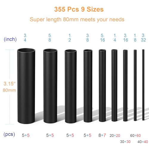 Heat Shrink Tubing Kit 355pcs - 3:1 Adhesive Lined - Electrical Waterproof Industrial Heat Shrink Tape Terminals- Marine Grade Wire Connector Shrink Wrap Tube - 3.15" Length - Black and Red - size: 355pcs Black Red