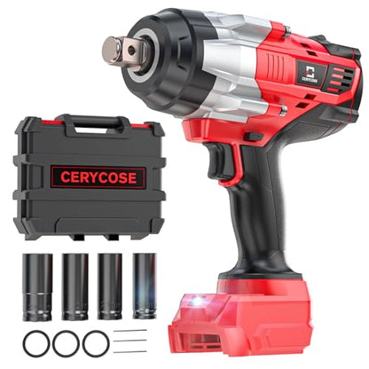 Cordless Impact Wrench 3/4 inch Compatible with Milwaukee Battery, Cerycose1850ft-lbs (2500N.m) Brushless Electric Impact Gun, High Torque Impact Driver, Heavy-Duty Automotive with 4 Sockets - size: 3/4inch, style: Compatible with Milwaukee& 4Sockets(No b