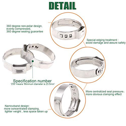 Keadic 81Pcs Single Ear Hose Clamps, 6-23.5mm Stepless Hose Clamps with Ear Clamp Pincer 304 Stainless Steel Ear Clamps Crimp Pinch Tools for Automotive Home Appliance