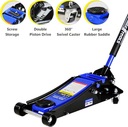 3 Ton Low Profile Floor Jack, Heavy Duty Floor Jack with Dual Pistons Quick Lift Pump, Steel Car Jacks Adjustable Height 3.3"-19.7", Hydraulic Trolley Floor Jacks 3 Ton/6000 LBS Capacity, Blue - color: Blue - 3 Ton(Dual Pump), Lift 3.3"-19.7"
