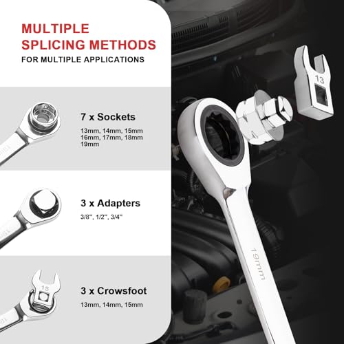 Crizendo15PCS Serpentine Belt Tool Kit, Universal Serpentine Belt Tensioner Tool with 14" Extension Bar & Ratchet Wrench, for Easy Belt Removal and Installation