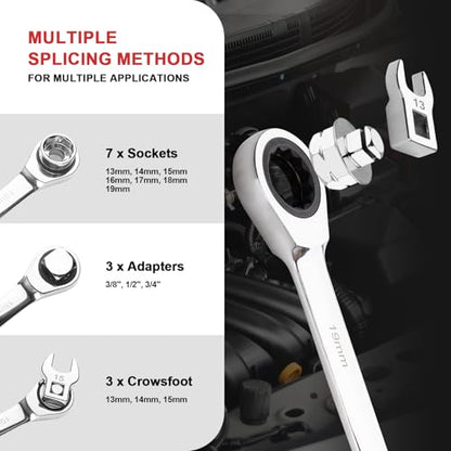 Crizendo15PCS Serpentine Belt Tool Kit, Universal Serpentine Belt Tensioner Tool with 14" Extension Bar & Ratchet Wrench, for Easy Belt Removal and Installation