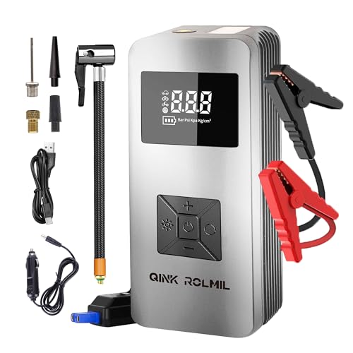 Jump Starter with Air Compressor, 12V 8000A Car Automotive Battery Jump Starter (6.0L Gas and 3.0L Diesel), 150PSI Tire Inflator Pump for Car, Motorcycle and Bicycle - color: silver