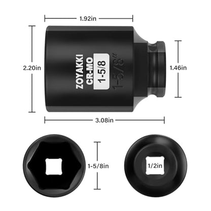 1-5/8" Socket 1/2" Drive Deep 6 Pt CR-MO SAE Impact Socket for Axle Shaft Nut Removal - size: 1-5/8"in., style: 1/2" Drive Deep