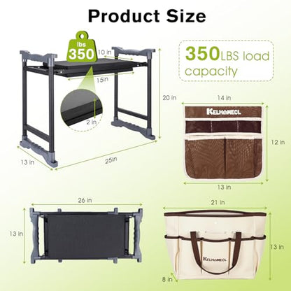 Garden Kneeler and Seat with Umbrella, 2-in-1 Foldable Gardening Stool with Adjustable Bracket, Detachable Tool Bags, Heavy Duty Kneeling Pad for Gardening (Brown) - color: Beige & Brown
