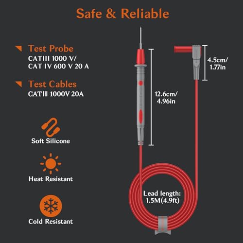 Multimeter Test Leads Kit, 25-Piece Electrical Test Leads Set with Flexible Silicone Wires, Replaceable Multimeter Probes, Large & Small Alligator Clips – Ideal for Engineers & Electricians - size: 25PCS