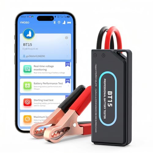 Effix BT15 Car Battery Tester 12V 24V Automotive Bluetooth Battery Monitor, Auto Load Tester with Cranking Test Charging System Test Real-Time Voltage Monitor for Car/Truck/Motorcycle/RV/Boat/SUV