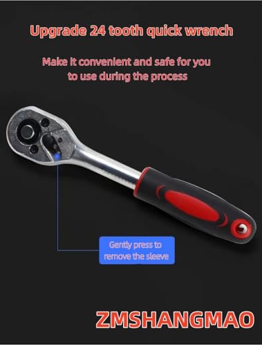 Socket Wrench Set 12-Piece 1/4 Inch Drive | Mini Ratchet, 10 Sockets 5-14mm, 2-Way Quick Release Handle, Extension Bar