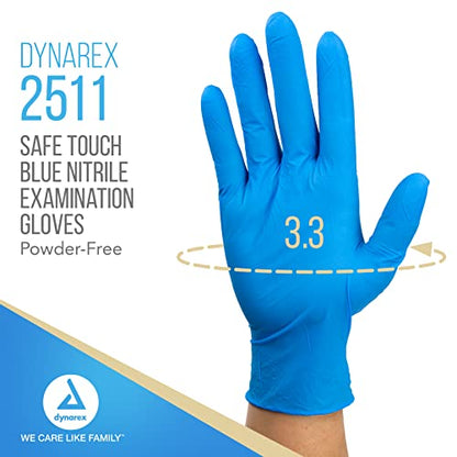 Dynarex Safe-Touch Disposable Nitrile Exam Gloves, Powder-Free, Latex-Free, Touchscreen Friendly, Blue, Small, 1 Box of 100 Disposable Nitrile Gloves - size: Small