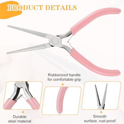2 Pack Needle Nose Pliers, 6 Inch Long Nose Pliers Flat Nose Jewelry Pliers Small Nose Pliers Tools Wire Bending Pliers for Crafts Jewelry Making Supplies (Pink)