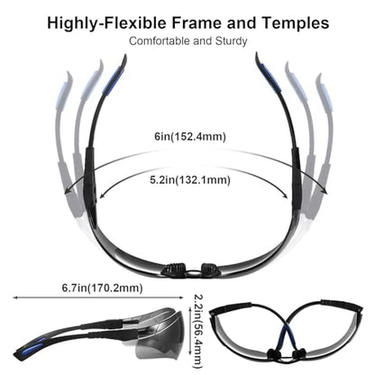 xaegistac Shooting Glasses Anti Fog -Shooting Range Eye Protection | Adjustable Safety Glasses with Z87.1 Certificated Impact Reistance - color: Black Blue Frame Gray Lens