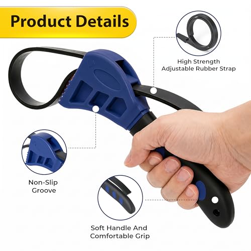 2-Pack Adjustable Rubber Strap Wrench Set, 8" & 6"- Heavy Duty Non-Slip Oil Filter Wrench & Jar Opener Tool, Multi-Purpose Strap Wrench for Pipes, Plumbing, Bottles & Automotive Repair