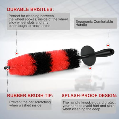 Fitosy Wheel Rim Brush, Soft Bristle Long Car Tire Washing Tool | Detailing for Exhaust Tips Engine, Vehicle Motorcycles Auto Truck SUV RV, No Scratches