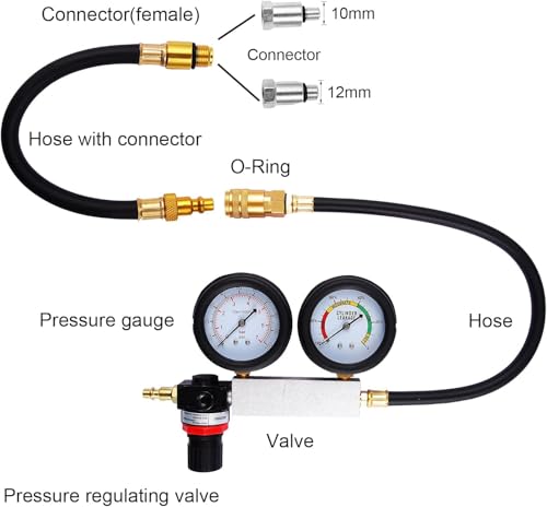 Cylinder Leak Down Tester Kit - Engine Compression Diagnosis Tool with Dual Pressure Gauges | Leakage Test Set for Gasoline Engines, Ideal for Cars and Trucks