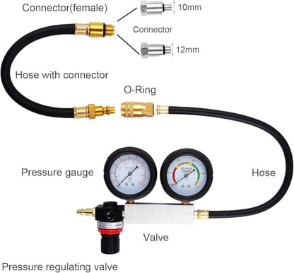 Cylinder Leak Down Tester Kit - Engine Compression Diagnosis Tool with Dual Pressure Gauges | Leakage Test Set for Gasoline Engines, Ideal for Cars and Trucks
