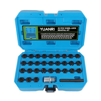 32 PCS Wheel Lock Key Set Compatible with Mercedes Benz, CR-Mo Wheel Lock Removal Kit, Locking Lug Nut Master Key Set for Mercedes Benz