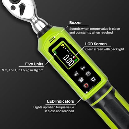 Digital Torque Wrench 1/4" Drive-4-266In.Lb for Bike Motorcycle | Electric Torque Wrench(0.45-30N.m),Vibration Buzzer LED Indicator,±2% Accuracy 5 Units for Precision Parts Engine DIY - size: 1/4" 4-266 In.Lb