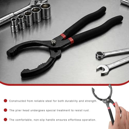 12" Adjustable Oil Filter Pliers, 3-Position Car Oil Filters Removal Specialty Tool w/ 15° Bent Angle Head Design, Auto Filter Wrench for 45-145mm Engine Filters Conduit Fittings