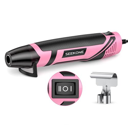 SEEKONE 350W Mini Heat Gun with 2-Temp Settings 500℉ & 842℉(260℃& 450℃) Fast Heat Hot Air Gun Tool with Overload Protection and Reflector Nozzle for 3D Printing, Crafting, and Shrink Tubing - color: Pink