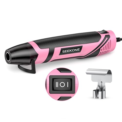 SEEKONE 350W Mini Heat Gun with 2-Temp Settings 500℉ & 842℉(260℃& 450℃) Fast Heat Hot Air Gun Tool with Overload Protection and Reflector Nozzle for 3D Printing, Crafting, and Shrink Tubing - color: Pink