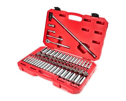 TEKTON 3/8 Inch Drive 12-Point Socket and Ratchet Set, 73-Piece | SKT15312 - size: 73-Piece (1/4-1 in., 6-24 mm)