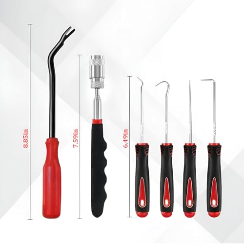 11PCS Car Carbon Steel Precision Hook and Pick Set, Gasket Scraper Hoses Puller Remover Hand Pickup Tool, Magnetic Telescoping Tool Kit for Automotive Electronic Maintenance (Red) - color: Red