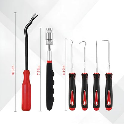 11PCS Car Carbon Steel Precision Hook and Pick Set, Gasket Scraper Hoses Puller Remover Hand Pickup Tool, Magnetic Telescoping Tool Kit for Automotive Electronic Maintenance (Red) - color: Red