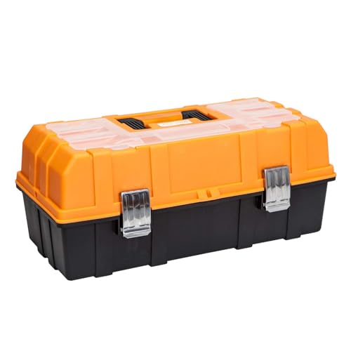 Jack Boss 17 Inch 3-Tier Portable Plastic Tool Box – Multi-Function Organizer, Black/Orange - size: 17Inch