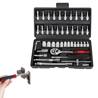 Ratchet Wrench Kit – 3/8 Drive Wrench Set, Marine Electric Tool, 46-Piece Mechanic Kit | Professional Automotive, Workshop, DIY and Boat Repair Equipment - color: Black