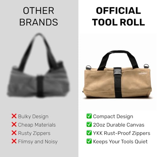 Official Voyager Tool Roll Bag, 5-Pocket 20 x 15 in, ArmyGreen, Made in USA | Easy to Carry Roll Up Tool Bag, 20oz Canvas, Rust-Proof YKK Zippers, Secure Buckle, Durable Gift for Electricians, Mechanics - color: Army Green, size: Voyager - Extra Large (20
