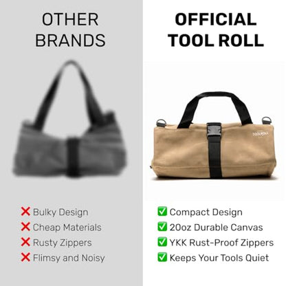Official Voyager Tool Roll Bag, 5-Pocket 20 x 15 in, Khaki, Made in USA | Easy to Carry Roll Up Tool Bag, 20oz Canvas, Rust-Proof YKK Zippers, Secure Buckle, Durable Gift for Electricians, Mechanics - color: Khaki, size: Voyager - Extra Large (20 x 15 in)