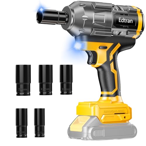 Cordless Impact Wrench 1/2 For Dewalt 20V Battery,1500Nm/1106FT-LBS Brushless Impact Driver,4-Speed Impact Drill Gun Tool 2100 RPM High Torque With 5 Sockets for Automotive/Motorcycle Repair - color: Yellow