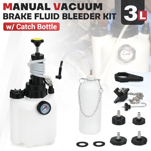 Upgrade 3L Manual Brake Bleeder Kit with 1L Brake Bleed Bottle and 1 Universal Master Cylinder Adapters,Professional Brake Bleeder Fluid Pump Kit Suitable for Most Brake Mast Cylinder Reservoirs - size: 3L+universal adapters