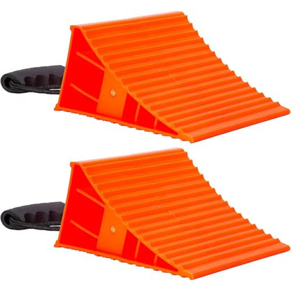 Homeon Wheels RV Camper Large Wheel Chocks Extra Wide with Handle and Rope for Travel Trailers, Cars, Tire Chocks Blocks 2 Packs Hard Plastic Heavy Duty(Red) - color: Red Large Chocks