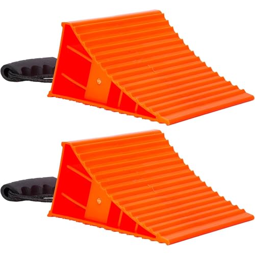 Homeon Wheels Large RV Wheel Chocks, 2-Pack Extra-Wide with Handle, Red | Built-In Rope Keeps Chocks Within Reach - color: Red Large Chocks