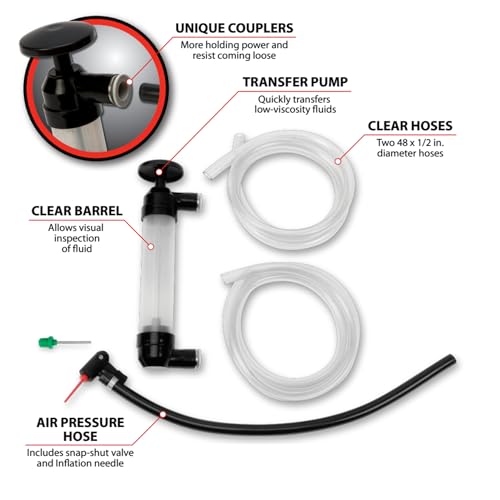 Performance Tool W1156 Grip Clip Transfer Pump/ Siphon Fluid Transfer Pump Kit for Water, Oil, Liquid, and Air, Black/Clear, 48-inch Hoses - style: Multi-Use Transfer Pump (Grip Clip)
