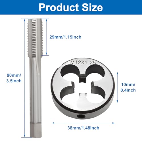 Waziaqoc M12 x 1.25mm Tap and Die Set | Metric, High-Speed Steel, Thread Tap and Die, Various Metals, Right Hand - size: M12 x 1.25mm