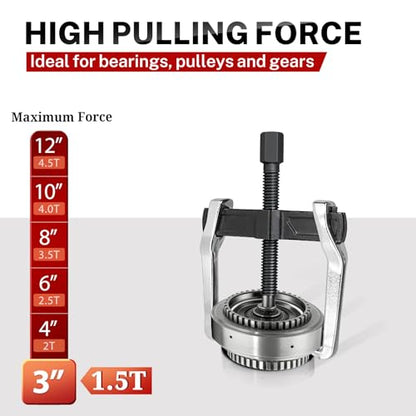 BILITOOLS 3" 2 Jaw Gear Puller, Small Bearing & Pulley Removal Tool | Internal External Reversible for Flywheel, Pulleys & Gears Wiper Arms - size: 3”
