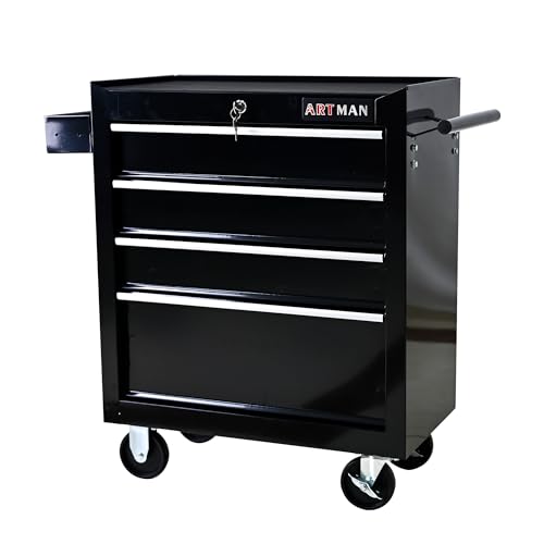 4 Drawers Rolling Tool Chest on Wheels, Multifunctional Tool Cart Tool Storage, Drawers Rolling Tool Trolley Organizer Tool Case for Garage,Warehouse,Workshop,Repair Shop (4 Drawers-Black) - color: Black, size: 4 Drawers