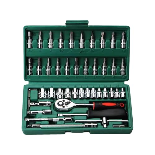 Ratchet Wrench Kit – 3/8 Drive Wrench Set, Marine Electric Tool, 46-Piece Mechanic Kit | Professional Automotive, Workshop, DIY and Boat Repair Equipment - color: Green