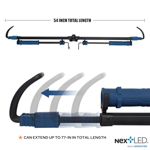 NextLED NT-2220LF-UV LED Underhood Work Light, 2000 Lumen, 8000mAh Rechargeable Battery, UV Light, Detachable Mechanic Under Hood Light Bar, 2 Lights in 1, 51 to 81 Inch, Auto Mechanic/Car Detailing