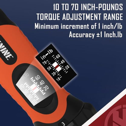 KNINE OUTDOORS Torque Screwdriver Wrench Driver Set 10-70 Inch Pounds lbs for Maintenance, 21 Hex Bits, Shaft Extension, For Tools, Bike Repairing and Mounting, Orange