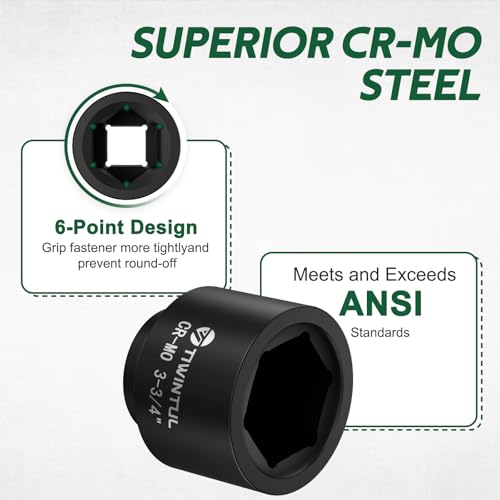 3-3/4" Impact Socket 1" Drive, Deep 6 Point CR-MO for Mining Truck | ANSI Certified, Heavy Duty Socket, Single Axle Nut Socket for Oilfield & Wind Turbine Flange Bolts, Railway & Port Equipment - size: 3-3/4"(1 PCS)