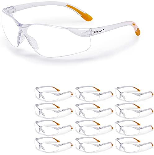 ProtectX Safety Glasses for Men & Women, Safety Sunglasses with Anti-Fog Scratch Resistant Lenses, Non-Slip Grips, ANSI Z87.1 - color: Olympus Clear 12 Pk