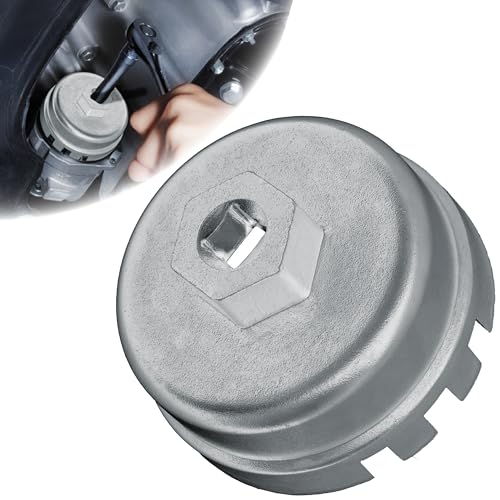 Oil Filter Wrench, 64mm 14 Flute Oil Filter Removal Tool, Compatible with Toyota Lexus, Camry, 4 Runner, RAV4, Tundra, 2.5 L-5.7 L Engines, 3/8 Inch Square, Cartridge Style Oil Filter Socket (Silver) - color: Silver